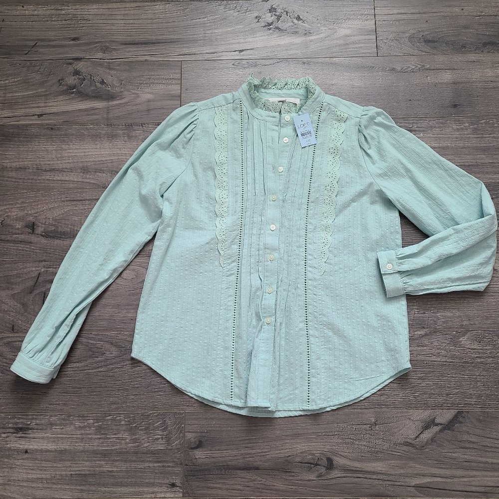 Crochet Lace Trim Pleated Blouse XXSP